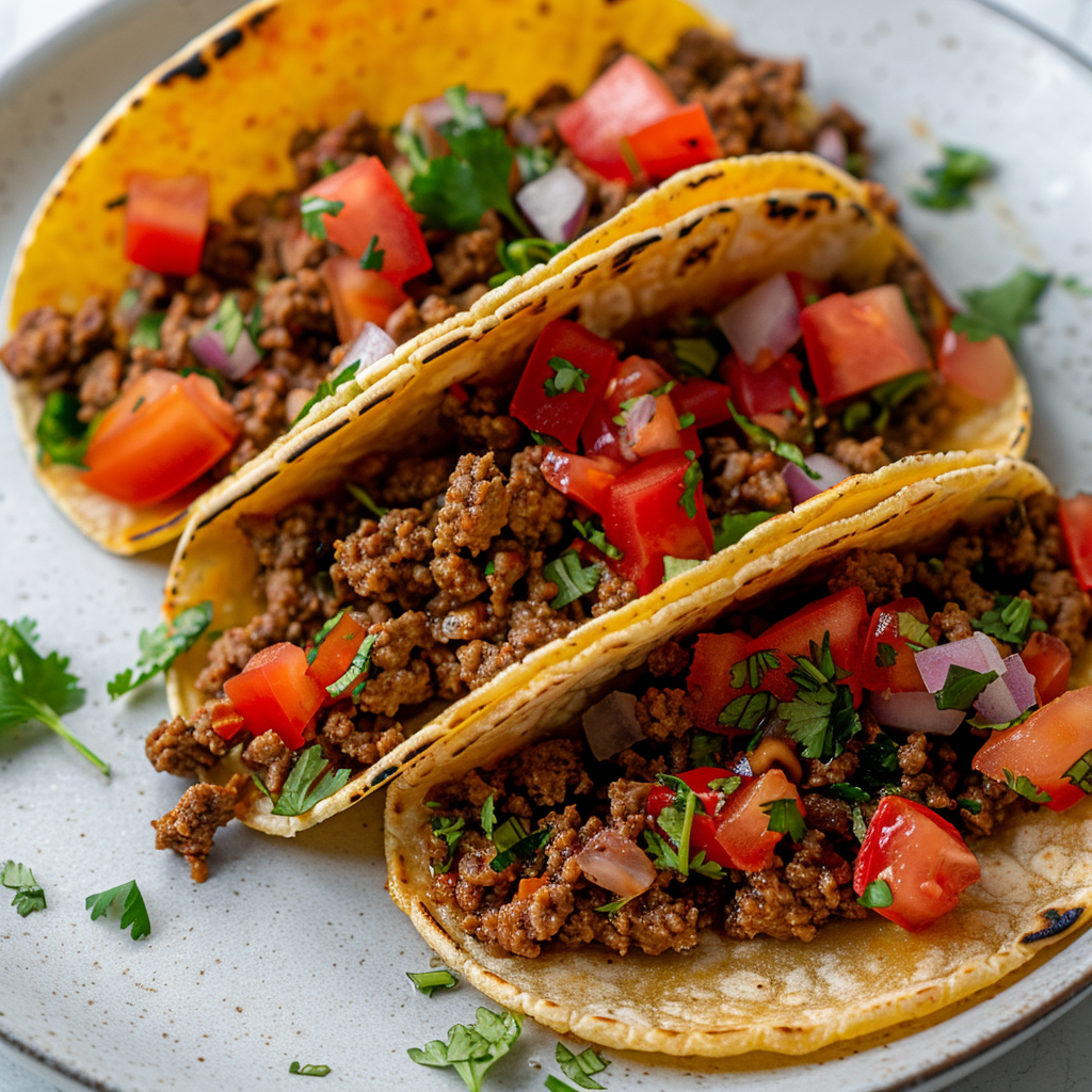 a plate of Low FODMAP beef tacos