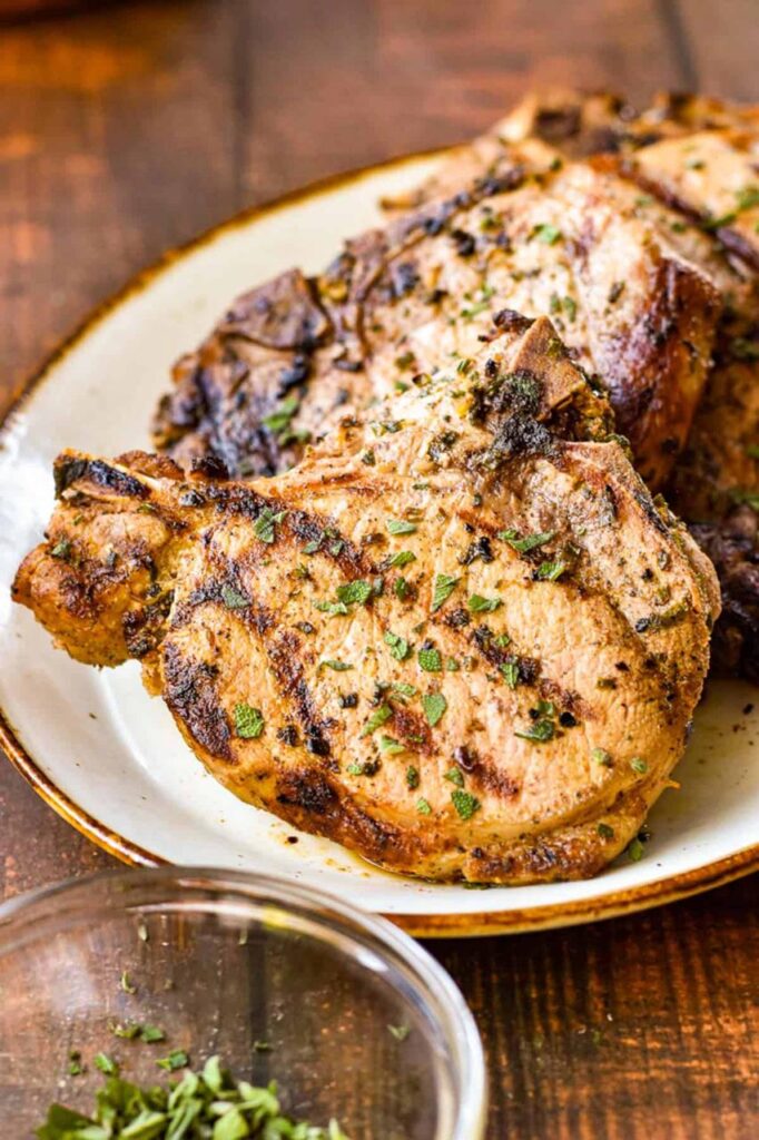 Low FODMAP grilled pork chops with lemon and sage