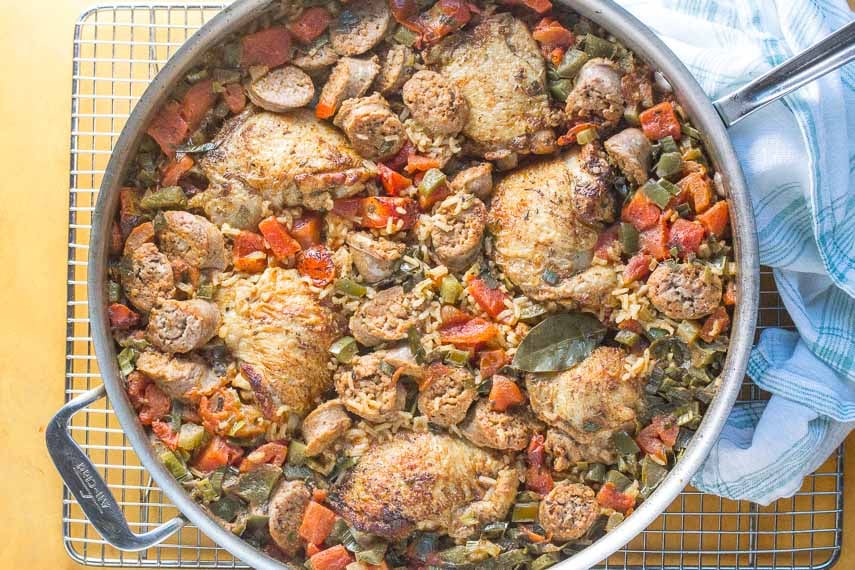 Low FODMAP chicken and sausage jambalaya 